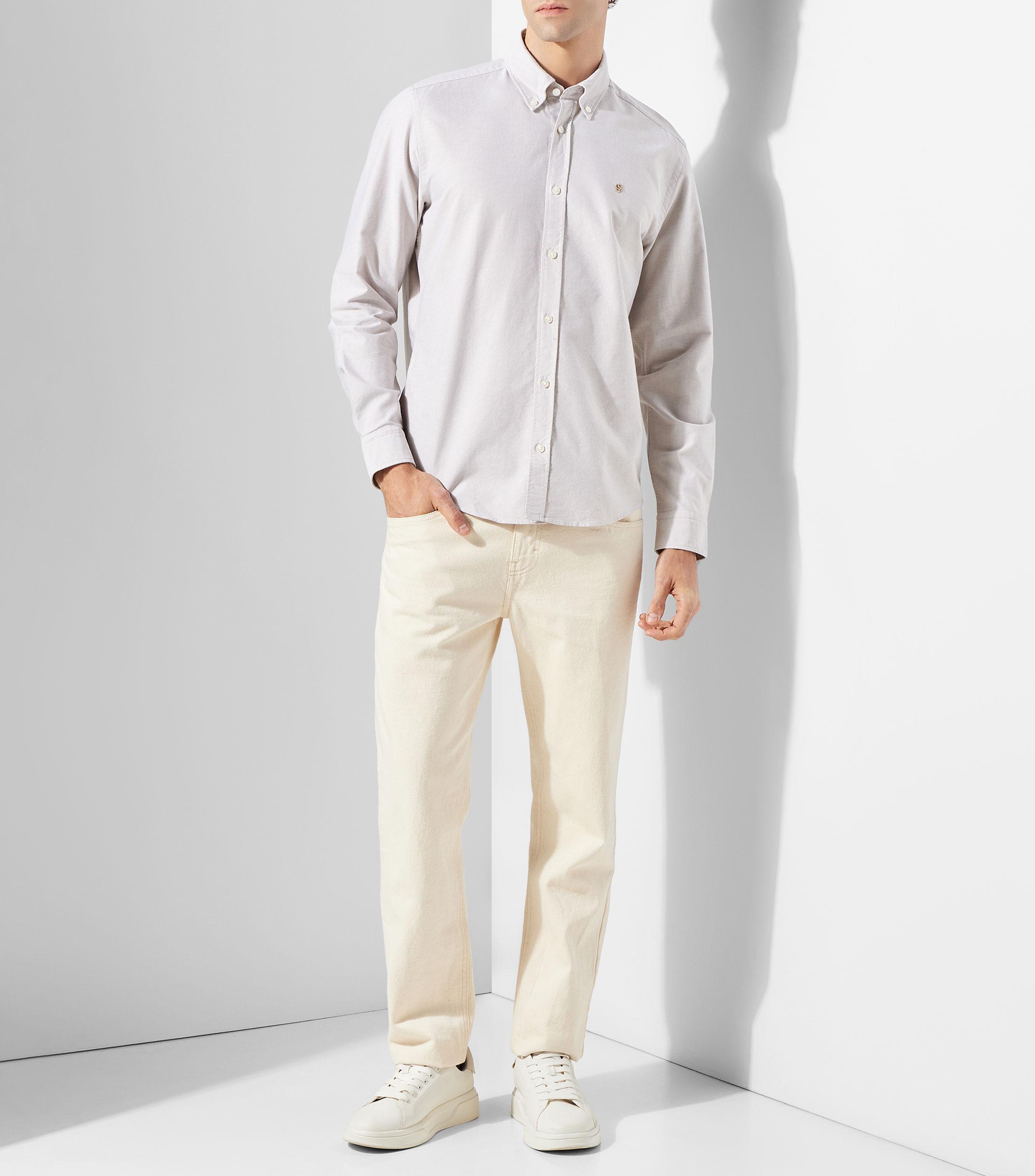 Camisa Oxford lisa manga larga Hombre